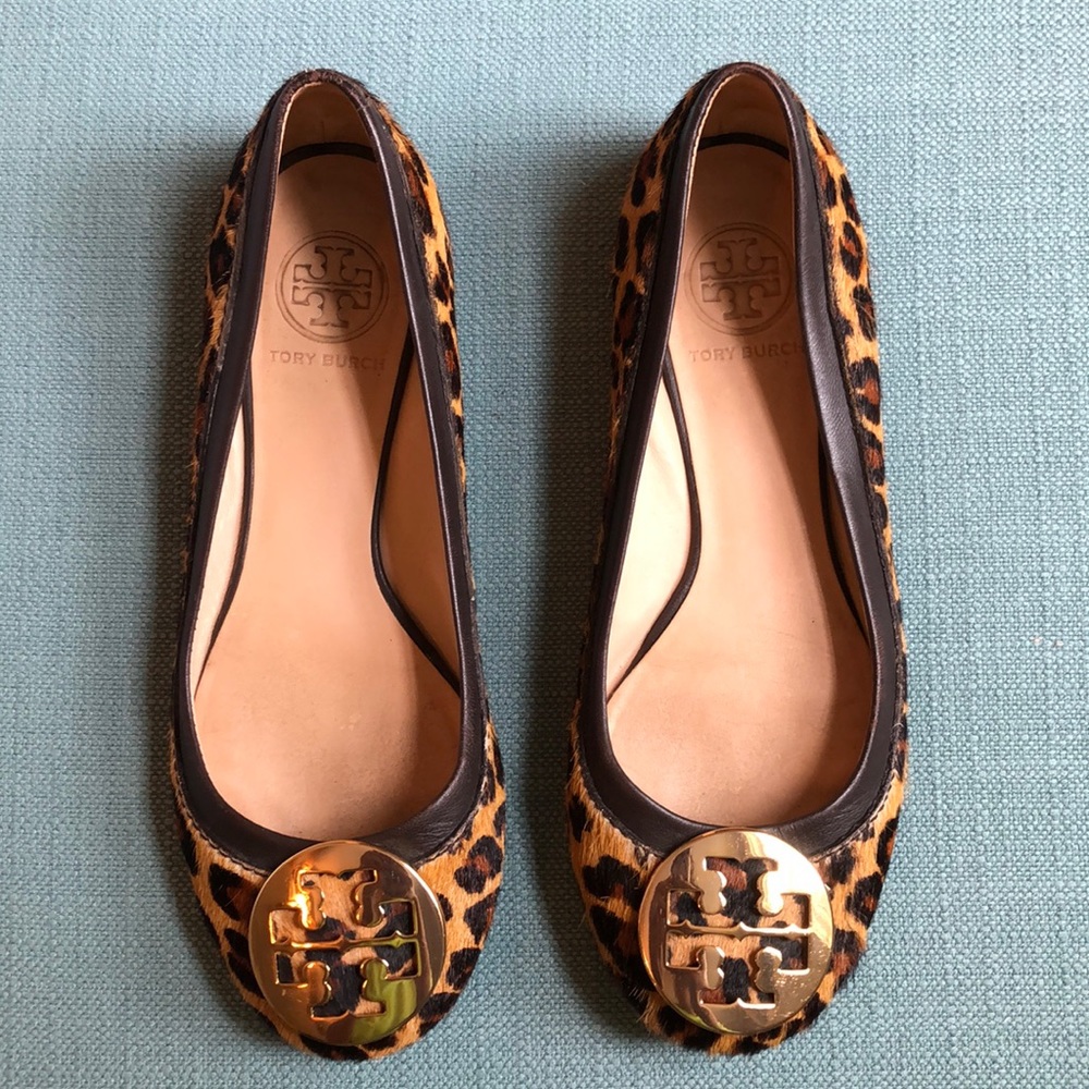 Tory Burch Reva Calf Hair Leopard Flats